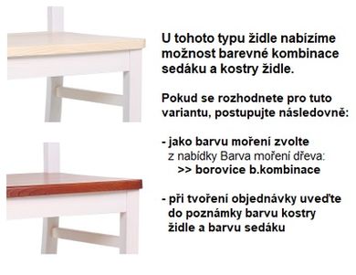 Dřevěné židle borovice masiv kombinace barev.