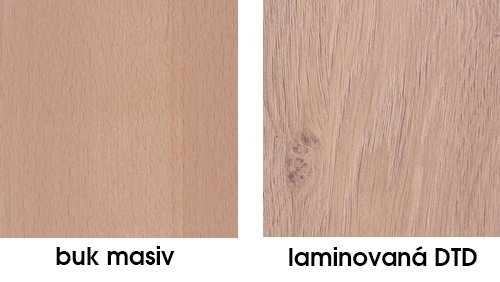 Porovnání barvy antik šedá u lamina a masivního buku. Barva lamino a masivní buk