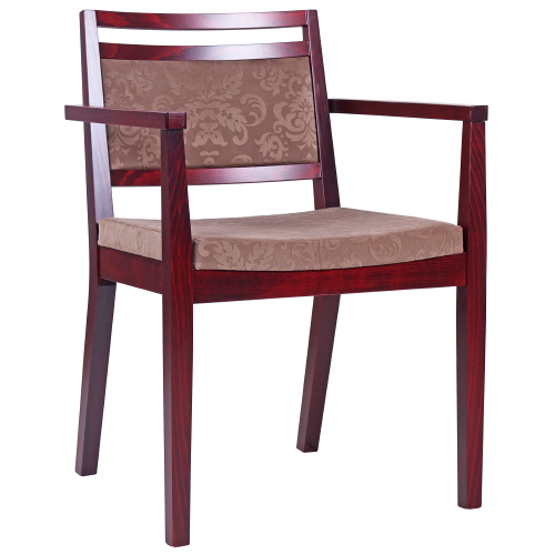 Dřevěné židle do restaurace s čalouněným sedákem a loketní opěrkou